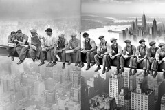 Het blijkt dat AI-afbeeldingsgeneratoren zelfs zonder directe aanwijzingen in staat zijn om klassieke foto's na te maken, zoals Lunch Atop a Skyscraper. (Afbeeldingsbron: Publiek domein / DALL-E via PetaPixel)