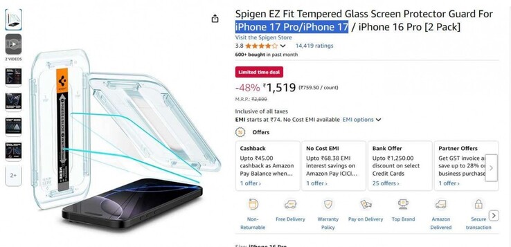 Een vermeende screen-grab van de gelekte Amazon pagina-update van Spigen. (Bron: GSMArena)