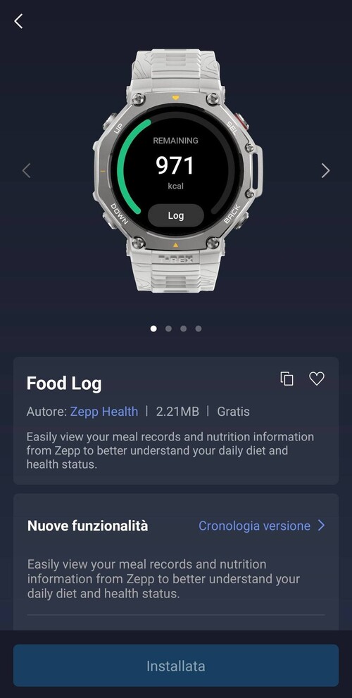 Een screenshot van de nieuwe Amazfit Food Log Mini App. (Afbeeldingsbron: Matteo Calori via Amazfit Official Outdoor Community Facebook Group)
