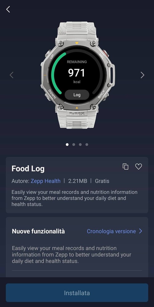 Een screenshot van de nieuwe Amazfit Food Log Mini App. (Afbeeldingsbron: Matteo Calori via Amazfit Official Outdoor Community Facebook Group)
