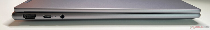 Links: HDMI 1.4b, USB-C 4.0 met Thunderbolt 4 (40 Gbit/s, DisplayPort 2.1, Power Delivery 3.0), 3,5-mm audio