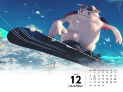 Final Fantasy 7 kalender wallpaper met snowboarden (Afbeelding bron: Square Enix met bewerkingen)