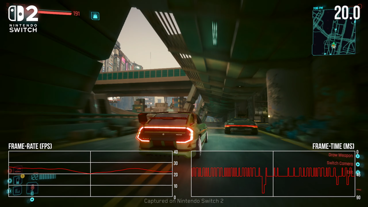 Nintendo Switch 2 Cyberpunk 2077 prestaties. (Afbeeldingsbron: Digital Foundry)