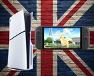 PS5- en Switch 2-consoles getoond op achtergrond van vlag van de Union Jack (bron: Sony PlayStation, Nintendo met bewerkingen)