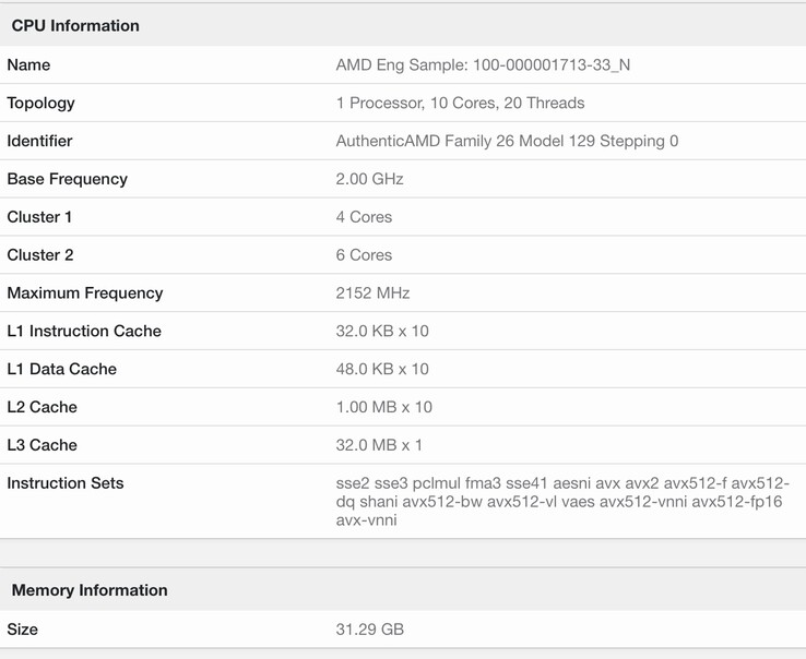 Meer details over de vermelding in Geekbench 6.