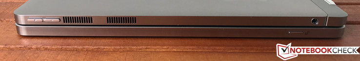 Right side: Volume, ventilation, 3.5 mm stereo jack (tablet), release (keyboard)