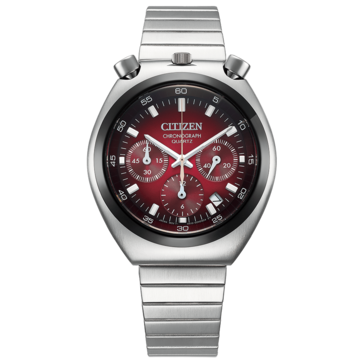 Vooraanzicht van de Citizen Tsuno Chronograph AN3714-84Z, met een rode wijzerplaat met kleurverloop,