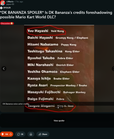 Donkey Kong Bananza credits (Afbeelding bron: screenshot, Mario subreddit)