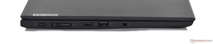 Links: 2x Thunderbolt 4, mini-Ethernet/docking poort, HDMI 2.0, USB-A 3.2 Gen 1, 3,5mm audio