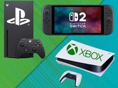 Xbox, PS5 en Switch 2 consoles getoond met logo's (bron: Xbox Gaming, Sony PlayStation, Nintendo of America met bewerkingen)