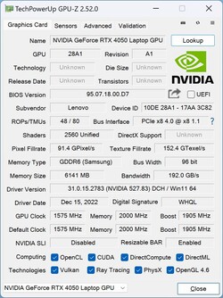 GPU-Z: GeForce RTX 4050 Laptop