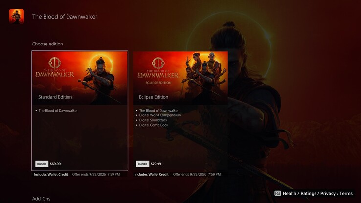 De vermelding van „The Blood of Dawnwalker“ in de PS Store.