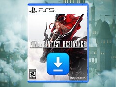 De PS5-doos van Final Fantasy 7 Revelation, afgebeeld met een downloadpictogram