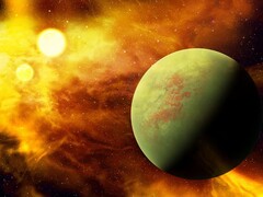 Een illustratie van een kunstenaar met een exoplaneet met twee sterren. (Afbeeldingsbron: Terranaut - Pixabay)