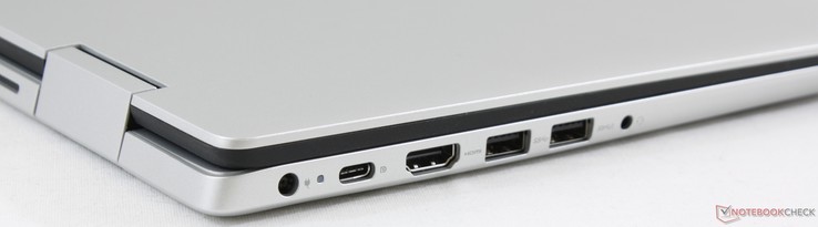 Linkerkant: stroomadapter, USB Type-C Gen. 1 (met DisplayPort en Power Delivery), HDMI 1.4b, 2x USB 3.1 Gen. 1, 3.5 mm audiopoort