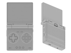 De Miyoo clamshell handheld heeft een verwijderbare batterijklep.