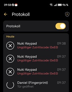 Onjuiste PIN-invoer wordt gelogd in de Nuki app.