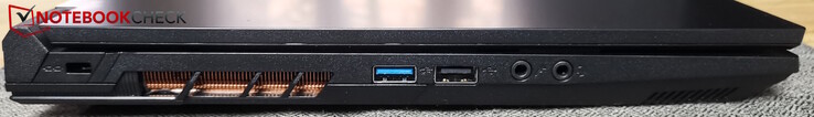Links: Kensington, USB-A 3.0, USB-A 2.0, microfoon, headset