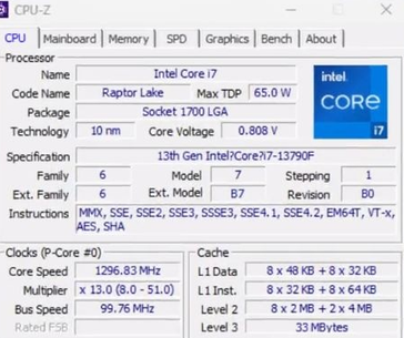 Core i7-13790F CPU-Z. (Bron: wxnod op Twitter)