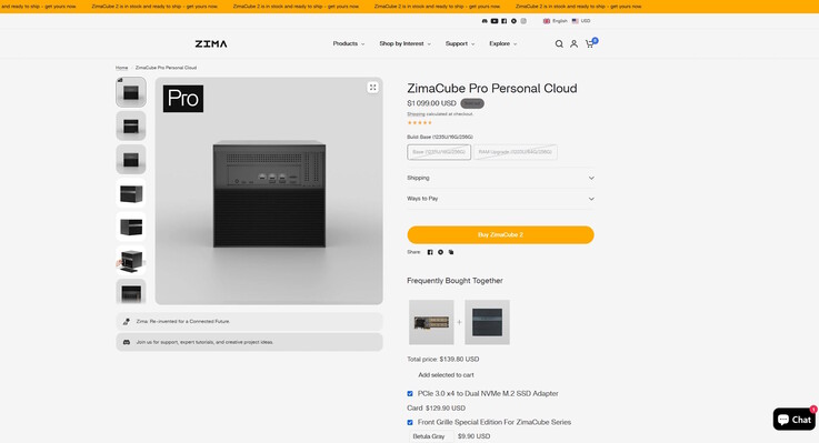 Op de officiële website is de ZimaCube Pro uitverkocht en kost normaal $1.099 met 16 GB RAM