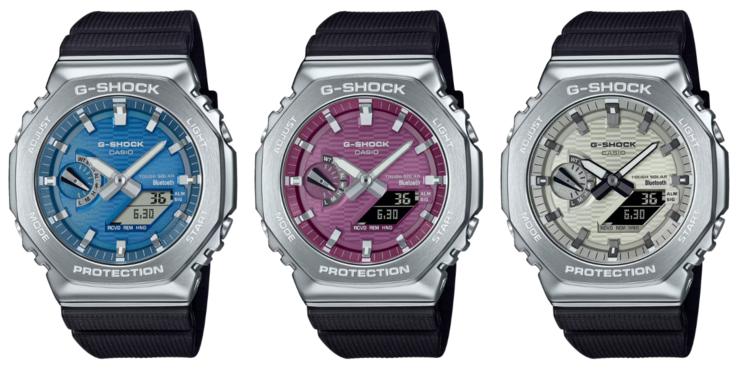 Van links naar rechts: de Casio GBM-2100A-2B, GBM-2100A-4B en GBM-2100A-8B. (Afbeeldingsbron: Casio)
