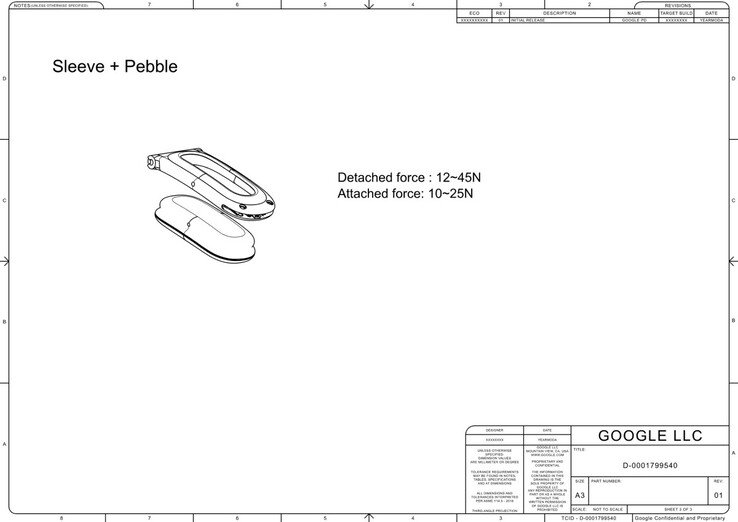 Google Fitbit Air 2D CAD-ontwerp.