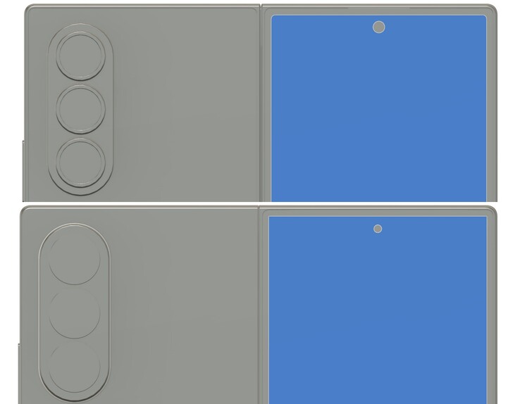 Renders: Galaxy Z Fold7 (boven) vs Galaxy Z Fold8 onder. 