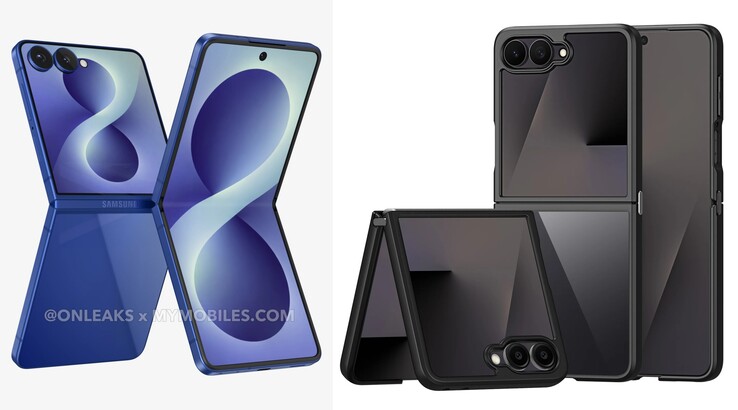 Galaxy Z Flip 8 renders (links), vroege Galaxy Z Flip 8 behuizing renders (rechts)
