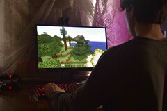 De afbeelding toont een persoon die Minecraft speelt op een pc