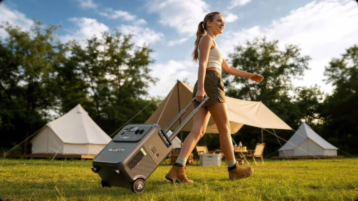 Dankzij de telescopische handgreep en de wielen kunt u de Bluetti Elite 400 gemakkelijk vervoeren.