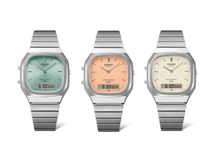 Van links naar rechts: de Casio Vintage AQ-240E-2A, AQ-240E-4A en AQ-240E-7A2 horloges