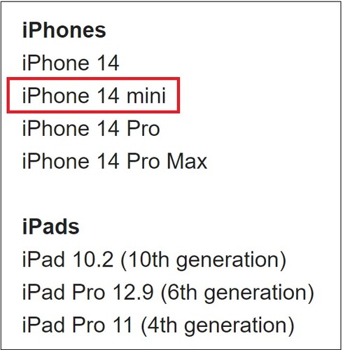 Apple apparatenlijst. (Afbeelding bron: 91Mobiles/Evan Blass)