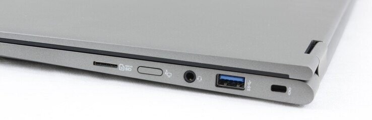 Rechts: MicroSD-lezer, 3.5-mm-luidsprekers, USB 3.0 Type-A, Kensington Lock