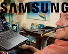 Een Neuralink-patiënt die gebruikmaakt van een BCI, met het Samsung-logo bovenaan.