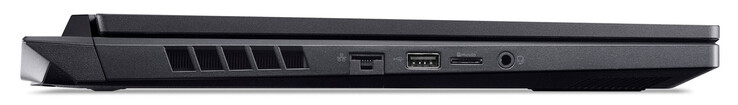 Linkerkant: Gigabit Ethernet, USB 2.0 (USB-A), geheugenkaartlezer (MicroSD), audiocombo