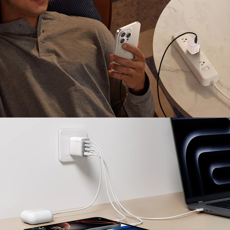 De Anker-oplader (30W) (boven) en de Anker-oplader (70W, 4 poorten) (onder). (Afbeeldingsbron: Costco)