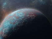 Een illustratie van een kunstenaar met een exoplaneet.