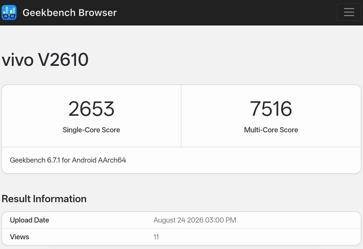 De technische specificaties van de Vivo X500 Pro Max in de Geekbench-lijst