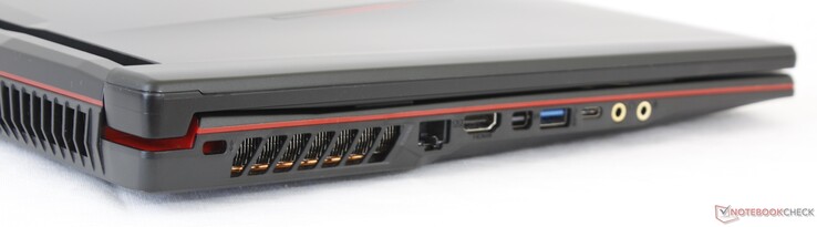 Linkerkant: Kensington Lock, RJ-45, HDMI 1.4, mini-DisplayPort 1.2, USB 3.1 Type-A, USB 3.1 Type-C Gen. 1, 3.5 mm audio-uit, 3.5 mm audio-in