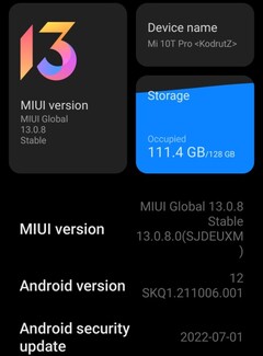 MIUI 13.0.8 op Xiaomi Mi 10T Pro details, beveiligingspatch van juli 2022 is hier (Bron: Eigen)