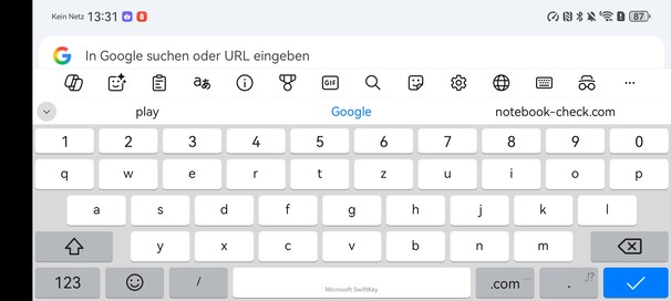 Toetsenbord van de geïnstalleerde Chrome-browser in liggend formaat