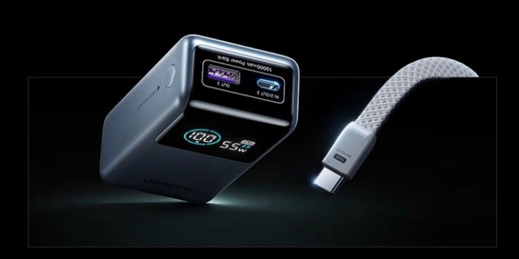 De Ugreen 55W Power Bank met ingebouwde kabel voor snel opladen. (Afbeeldingsbron: Ugreen)
