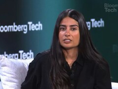 Een screengrab van Xbox CEO Asha Sharma in gesprek met Bloomberg