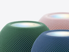 De HomePod mini 2 in drie van zijn vijf introductiekleuren.