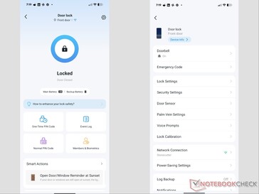 Startpagina van de Tapo-app en instellingen voor het slimme slot.