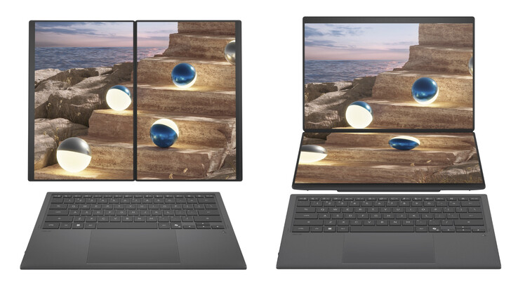 De Zenbook Duo (2026) in twee van zijn vele houdingen. (Afbeeldingsbron: Asus)