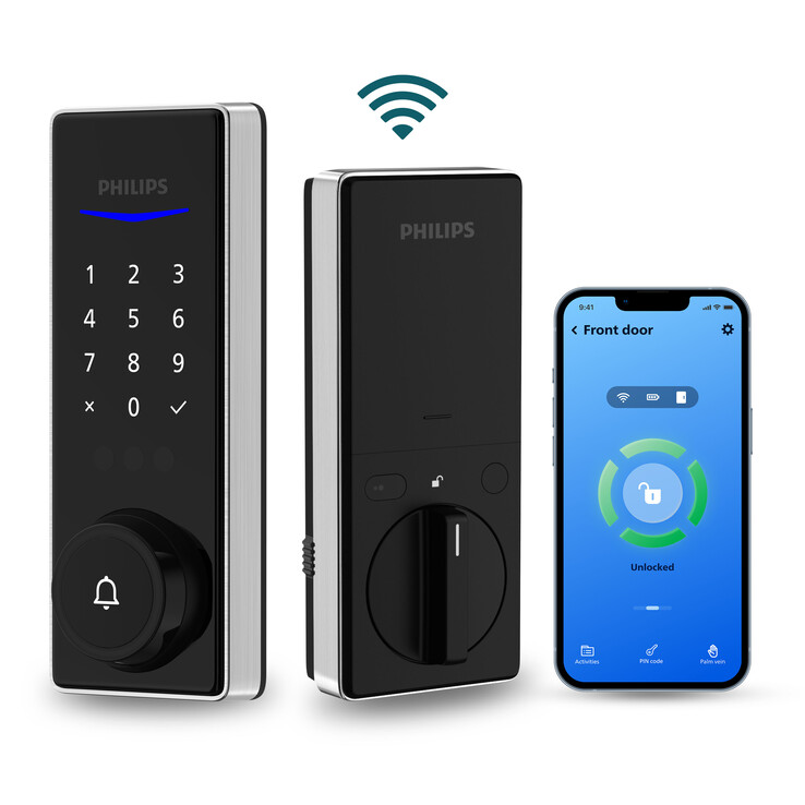 Het Smart Deadbolt kan worden ontgrendeld met een aderscan, pincode, Wi-Fi-app en sleutel. (Bron: Philips)