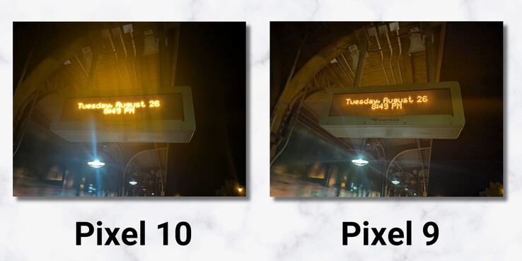 Een voorbeeldafbeelding waarin de Pixel 10 met de Pixel 9 wordt vergeleken (Afb. bron: 9to5Google via Youtube)