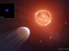 Een conceptuele afbeelding van planeet TOI 1227 b en zijn ster (Afbeeldingsbron: NASA, CXC, SAO, en M. Weiss; bijgesneden)