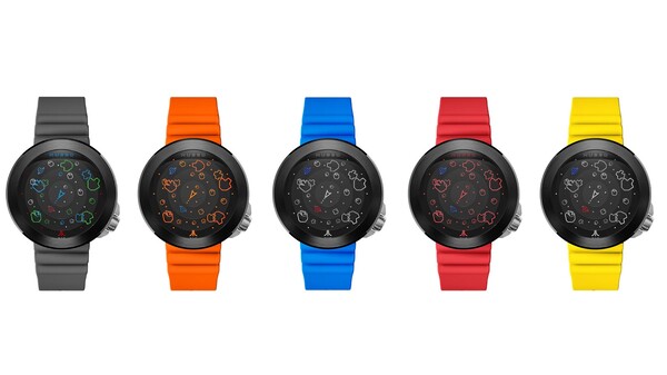 Het Atari Asteroids 45-jarig jubileumhorloge is verkrijgbaar in vijf kleuren. (Afbeeldingsbron: Nubeo)